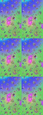 Sabıka fotoğraflarında, bebek kıyafetlerinde, duvar kâğıtlarında, paket kutularında falan kullanılabilir. Zarif, parlak ve eskiz yeşil ve mavi çiçek deseni tasarımı.