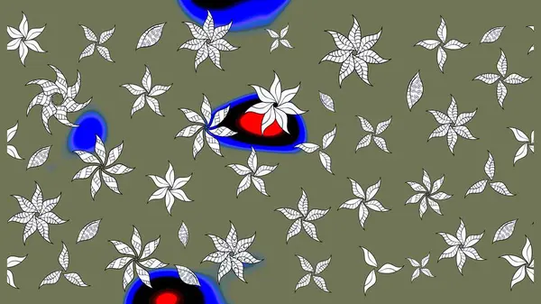 Yumuşak, yaz çiçekleri yeşil ve beyaz renklerde. Raster illüstrasyonu. Raster çiçek desenli ve çiçekli..