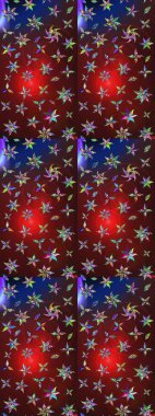 Düz Çiçek Elementleri Tasarımı. Raster illüstrasyonundaki çiçek desenli çizim. Renkli Bahar Teması eskiz kalıbı. Kahverengi ve kırmızı renkte çiçekler.