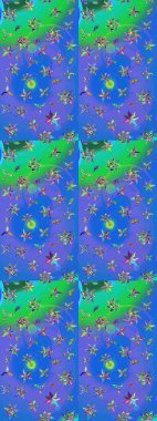 Renkli Bahar Teması eskiz kalıbı. Düz Çiçek Elementleri Tasarımı. Sevimli çiçek raster deseni. Mavi ve yeşil renkte çiçekler.