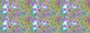 Raster illüstrasyonu. Çiçekli güzel suluboya desen. Tarafsız ve yeşil renklerde.