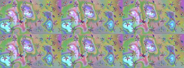 Raster illüstrasyonundaki çiçek desenli çizim. Suluboya tarzında tarafsız ve yeşil renkte çiçekler.