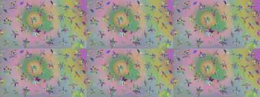 Tarafsız ve yeşil renklerde çiçekler. Raster illüstrasyonunda çiçek deseni çizimi.