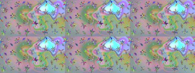 Renkli Bahar Teması eskiz kalıbı. Tarafsız ve mavi renkli şirin çiçek desenleri. Raster Modaya uygun kumaş deseni. Düz Çiçek Elementleri Tasarımı.