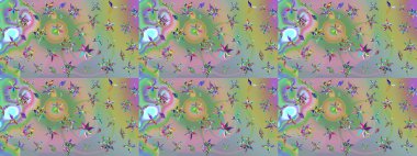 Çiçek desenli eskiz. Gömlek baskısı için çiçek boyası. Tarafsız ve yeşil renkte çiçekler.