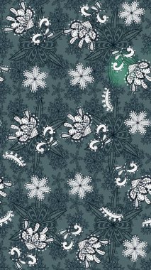 Raster illüstrasyonu. Çiçekli güzel suluboya desen. Yeşil ve mavi renklerde.