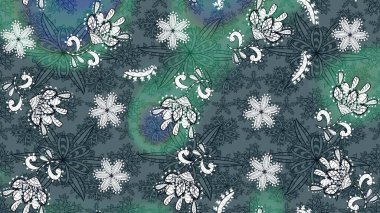 Yeşil ve mavi renkte çiçekler. Sevimli çiçek raster deseni. Düz Çiçek Elementleri Tasarımı. Renkli Bahar Teması çizim şablonu.