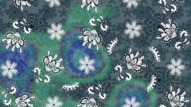 Küçük yeşil ve mavi çiçeklerle oldukça eski bir besin torbası deseni. Tekstil, kumaş, kapaklar, duvar kağıtları, baskı, paket, koleksiyon defteri, örgü, dekupaj için çiçek arkaplanı..