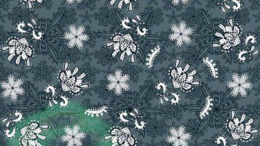 Şirin çiçekli, desenli, yeşil ve mavi renkli renkli bir eskiz. El çizimi çiçek çizimi deseni (fayans). Tekstil için suluboya çizim deseni.