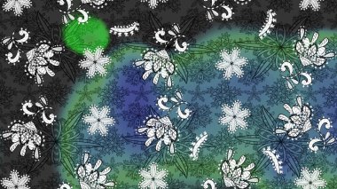 Mavi ve gri renkli küçük çiçekler ve mavi ve gri renkli komik böcekler, raster deseni, illüstrasyon.