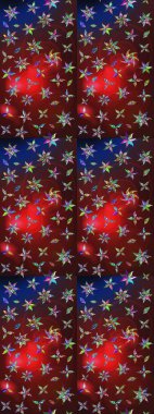 Raster illüstrasyonu. Çiçek desenli çizim. Kahverengi ve kırmızı renklerde Asya tekstili.