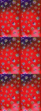 Raster Çiçek İllüstrasyonu 'nun şirin tekstili. Kırmızı ve pembe renkte etnik çiçeklerle süslenmiş zarif bir eskiz..