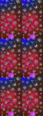 Çiçek desenli çizim. Kırmızı ve kahverengi renkli Asya tekstili. Raster illüstrasyonu.