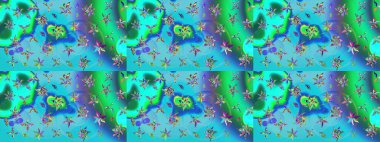 Sabıka fotoğraflarında, bebek kıyafetlerinde, duvar kâğıtlarında, paket kutularında falan kullanılabilir. Zarif, parlak ve eskiz mavi ve yeşil çiçek deseni tasarımı.