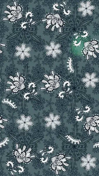 Raster illüstrasyonu. Çiçekli güzel suluboya desen. Yeşil ve mavi renklerde.