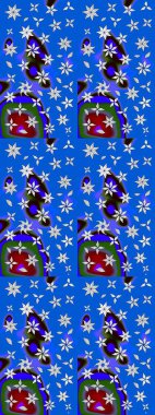 Raster illüstrasyonu. Çiçek buketleriyle klasik bir eskiz şekli. Mavi ve nötr renklerde.