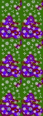 Yeşil ve mor renklerde. Taslak dekoratif arka plan, çiçek mandala. Raster illüstrasyonu. Çiçek..