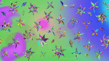 Yeşil ve mor renkli etnik çiçeklerle süslenmiş zarif bir eskiz şekli. Raster Çiçek İllüstrasyonu güzel tekstil..