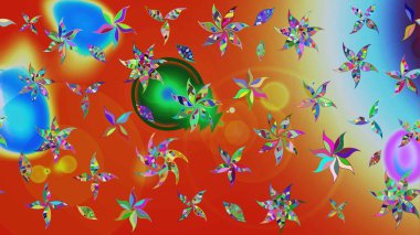 Raster illüstrasyonundaki çiçek desenli çizim. Turuncu ve kırmızı renkte çiçekler.