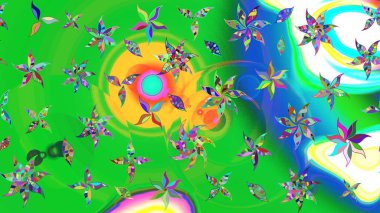 Yeşil ve mavi el çizimi desen. Karalama çiçekleri çizim kalıbı. Sanat ilham verici ve mavi renkli çiçekler ve arkasında iz bırakıyor. Raster deseni.