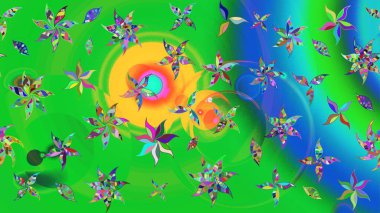 Raster hisseleri. Suluboya, elle çizilmiş. Eskiz arkaplan modeli. Çiçekler yeşil ve mavi üzerine.