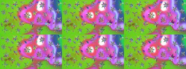 Raster düz çiçek çizim deseni. Yeşil ve mor renkli çiçekler. Tasarım hediye paketi, tebrik kartları, posterler ve afiş tasarımı.