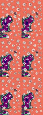 Düz Çiçek Elementleri Tasarımı. Renkli Bahar Teması eskiz kalıbı. Çiçekler turuncu ve nötr renklerde. Raster illüstrasyonu. Çiçekli çiçek deseni, suluboya..