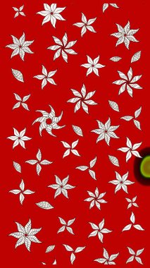 Çizim kalıbı. Raster illüstrasyonu. Kırmızı ve nötr renklerde. Hint süsü. Renkli süs kenarı. Çiçek duvar kağıdı.