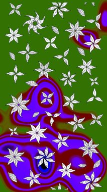 Yeşil ve mor renklerde. Taslak dekoratif arka plan, çiçek mandala. Raster illüstrasyonu. Çiçek..