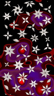 Tekstil için suluboya eskiz deseni. El çizimi çiçek çizimi deseni (fayans). Şirin çiçekli, desenli, siyah ve kahverengi renkli çizim deseni.