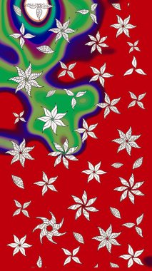 Küçük çiçekteki sevimli çiçek deseni. Raster illüstrasyonu. Kırmızı ve nötr renkte çiçekler.