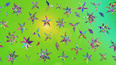 Raster deseni. Raster illüstrasyonu. Soyut çiçek çizim kalıbı arka planı. Küçük çiçekteki sevimli çiçek deseni. Yeşil ve sarı renklerde.