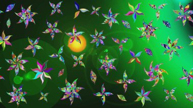 Çiçek buketleriyle klasik bir eskiz şekli. Yeşil ve gri renklerde. Raster illüstrasyonu.