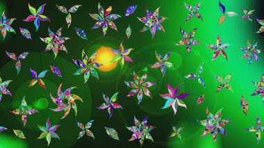 Yeşil ve gri renkte zarif çiçekli suluboya. Renkli Bahar Teması eskiz kalıbı. Raster illüstrasyonu. Düz Çiçek Elementleri Tasarımı.