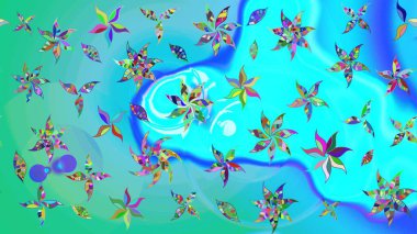 Güzel çiçek deseni. Renkli Bahar Teması eskiz kalıbı. Düz Çiçek Elementleri Tasarımı. Mavi ve yeşil renkte çiçekler.