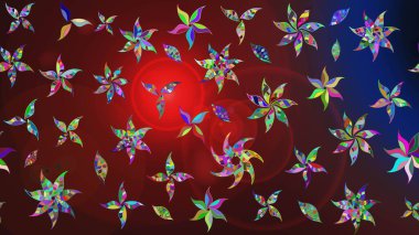 Raster illüstrasyonundaki çiçek desenli çizim. Kahverengi ve kırmızı renkte çiçekler.