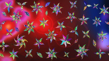 Şirin karalamalı çiçek desenli çizim. Raster illüstrasyonu. Robot resim tarzı kırmızı ve kahverengi renkler. Raster illüstrasyonu. El yapımı çiçek ve bitki koleksiyonu.