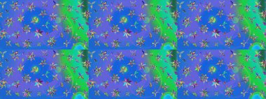 Mavi ve yeşil renklerde. Raster illüstrasyonu. Çiçek buketleriyle klasik tarzda eskiz deseni.