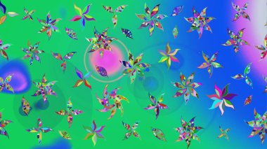 Renkli Bahar Teması eskiz kalıbı. Düz Çiçek Elementleri Tasarım Raster illüstrasyonu. Yeşil ve mavi renkte çiçekler. Çiçek eskiz kalıbı geçmişi.