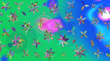 Sanat ilham verici ve mavi renkli çiçekler ve arkasında iz bırakıyor. Karalama çiçekleri çizim kalıbı. Yeşil ve mavi el çizimi desen. Raster deseni.