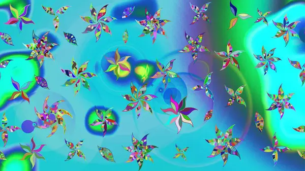 Mavi ve yeşil renkte etnik çiçeklerle süslenmiş zarif bir eskiz şekli. Raster Çiçek İllüstrasyon Şirin Tekstil.