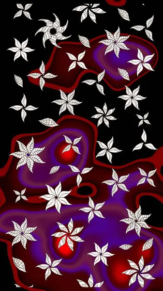 Tekstil için suluboya eskiz deseni. El çizimi çiçek çizimi deseni (fayans). Şirin çiçekli, desenli, siyah ve kahverengi renkli çizim deseni.