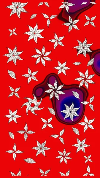 Suluboya çiçekli çiçek deseni. Kırmızı ve nötr renklerde Asya tekstil tarzında. Raster illüstrasyonu.