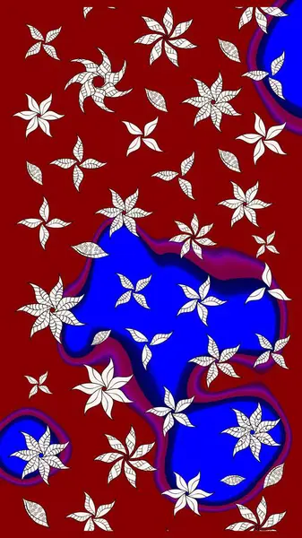 Sketch Colour Spring Theme eskiz kalıbı. Kırmızı ve mavi renkte çiçekler. Sevimli çiçek raster deseni. Düz Çiçek Elementleri Tasarımı.