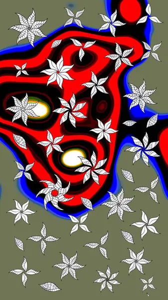 Asya tekstil tarzında. Raster illüstrasyonu. Yeşil ve siyah renkli çiçekler. Raster illüstrasyonu. Çiçek desenini çiz.