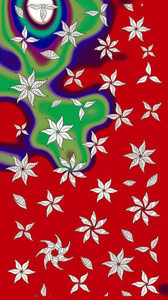 Küçük çiçekteki sevimli çiçek deseni. Raster illüstrasyonu. Kırmızı ve nötr renkte çiçekler.