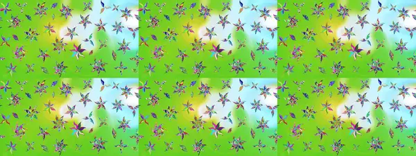 Kumaş, duvar kağıdı ve kağıt üzerine baskı yapmak için gelişen arka plan. Moda arka planında parlak buketler. Raster illüstrasyonu. Eski usul küçük çiçekli şirin bir eskiz deseni..