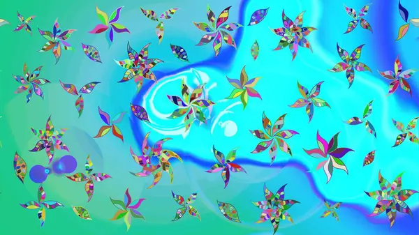 Güzel çiçek deseni. Renkli Bahar Teması eskiz kalıbı. Düz Çiçek Elementleri Tasarımı. Mavi ve yeşil renkte çiçekler.