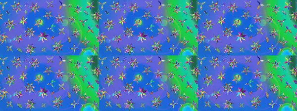 Mavi ve yeşil renklerde. Raster illüstrasyonu. Çiçek buketleriyle klasik tarzda eskiz deseni.