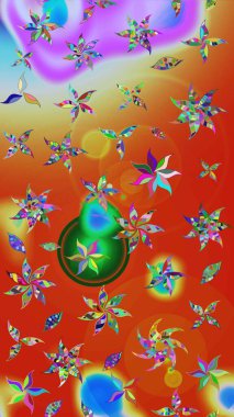 Çiçekler turuncu ve kırmızı renklerde. Raster illüstrasyonunda çiçek deseni çizimi.